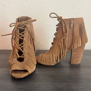 Giani Bernini Tan Lace-Up Fringe Boots